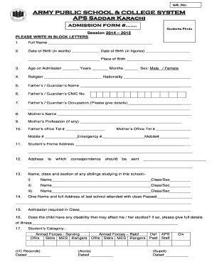 Aps Admission Form