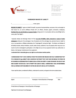 PASSENGER WAIVER of LIABILITY Vector Air  Form