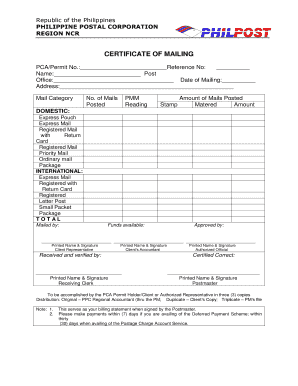 Postal Certificate  Form