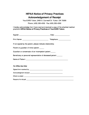 Notice of Privacy Practices Acknowledgement Form PDF