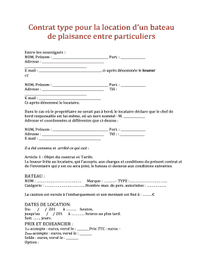 Remplissable Contrat Type Pour La Location Dun Bateau  Form