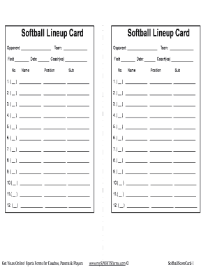 Softball Lineup Card BmySPORTSformsbbcomb