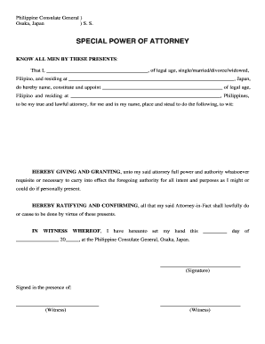 Special Power of Attorney Philippines Sample  Form