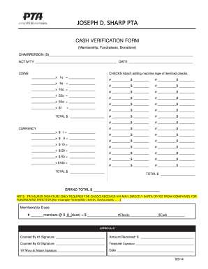 Pta Cash Verification Form