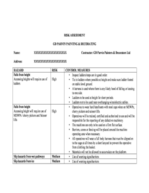 RISK ASSESSMENT GD PARVIN PAINTING Amp DECORATING  Form