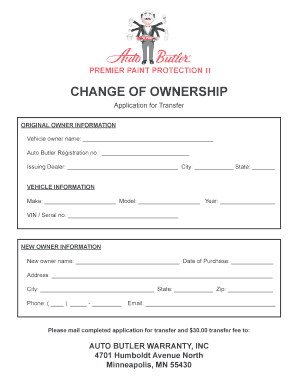 CHANGE of OWNERSHIP Auto Butler  Form