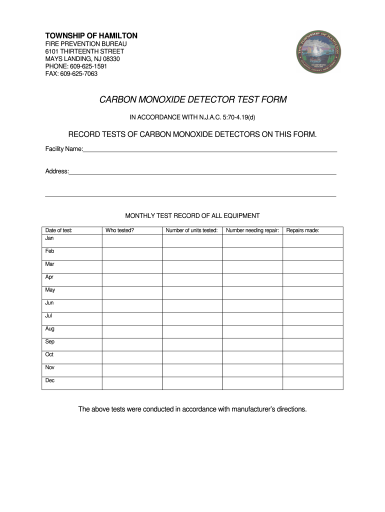 Co Detector Test Form DOC