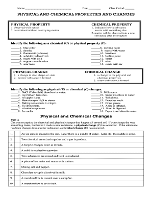 Physical and Chemical Properties and Changes  Form