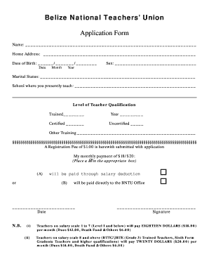 Application Form Belize National Teachers&amp;#39; Union Bntubelize