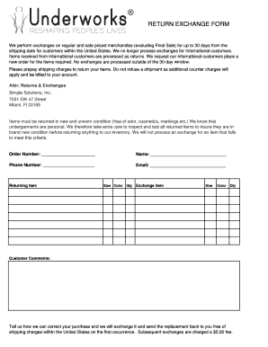 Return and Exchange Form Underworks