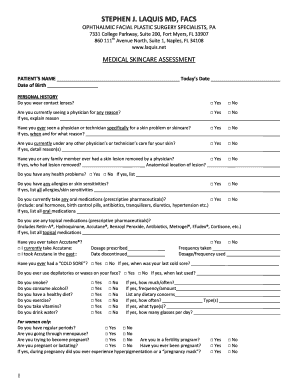 Skin Care Assessment Form