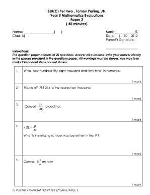 Sjkc Mathematics Year 4 Worksheets  Form