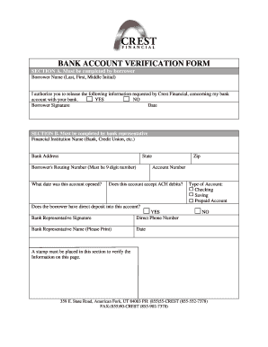 Bank Account Bank Documents  Form