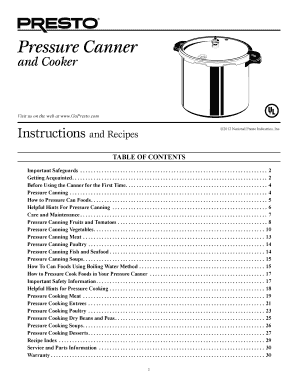 Presto 16 Qt Pressure Canner Manual  Form