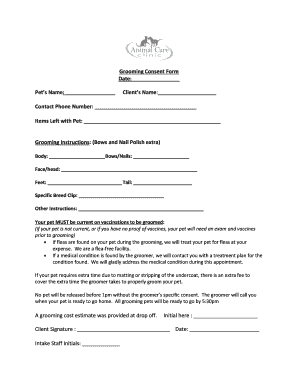 Mobile Pet Grooming Client Forms