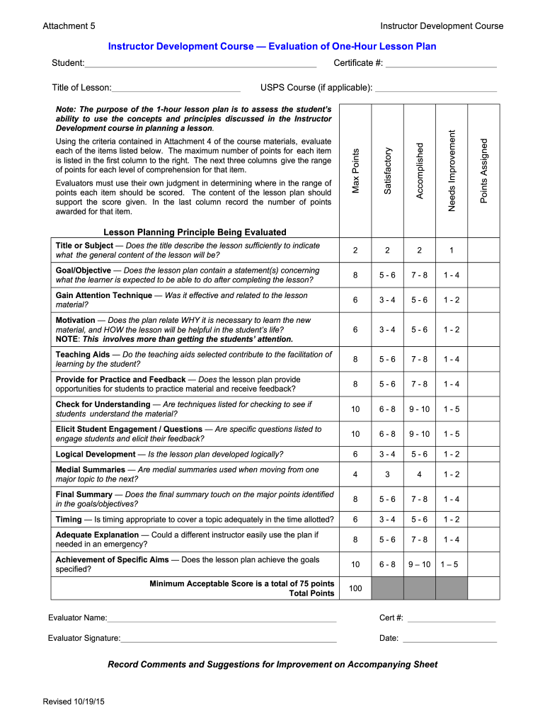 Lesson Plan Evaluation Checklist  Form