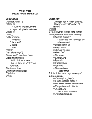 Civil Air Patrol 24 Hour Pack List  Form