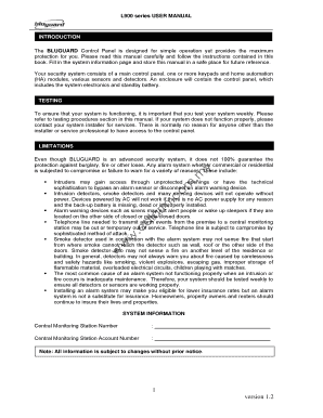Bluguard L900 Alarm System Manual  Form