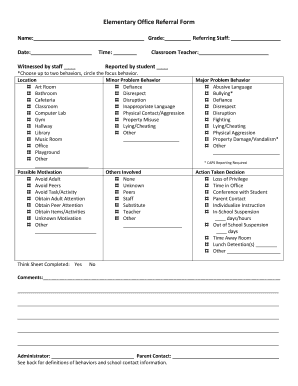 Elementary Office Referral Form Kenwood Cadillac Schooldesk