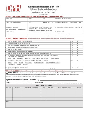 Tuberculin Skin Test Permission Form