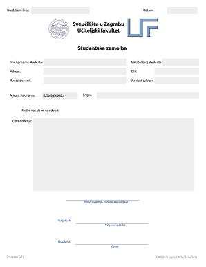 Studentska Zamolba Sveu?ili Te U Zagrebu U?iteljski Fakultet UFZG Ufzg Unizg  Form