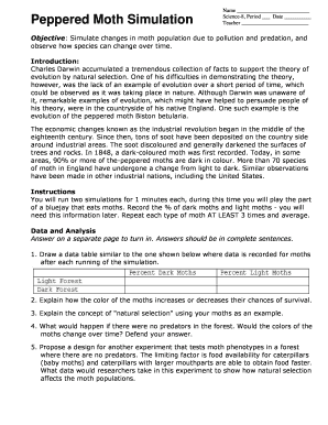 Peppered Moth Simulation Answer Key PDF  Form