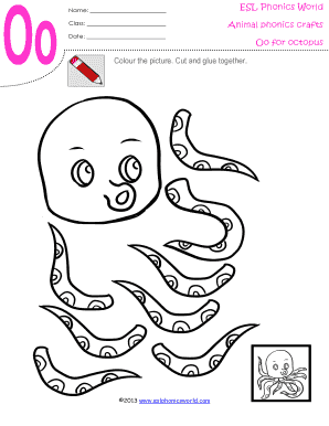ESL Phonics World Animal Phonics Crafts Oo for Octopus Colour the  Form