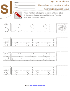 Sl Beginning Blend Handwriting and Drawing Worksheet, Sl Tracing  Form