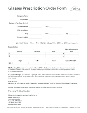 Glasses Prescription Order Form Infab