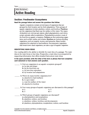 Marine Ecosystems Worksheet Answer Key  Form