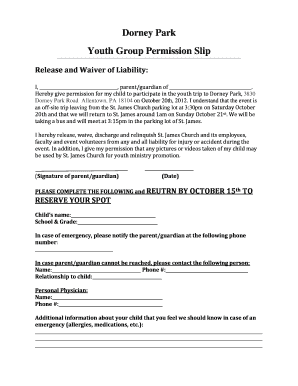  Dorney Park Youth Group Permission Slip Bstjamesjcbborgb 2012