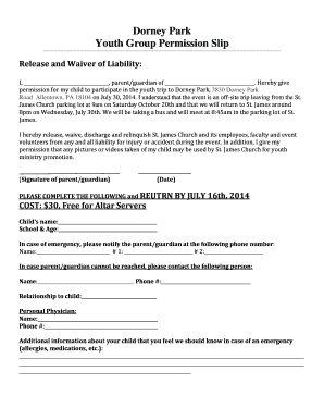  Dorney Park Youth Group Permission Slip Release and Waiver of Liability I, , Parentguardian of Stjamesjc 2014-2024