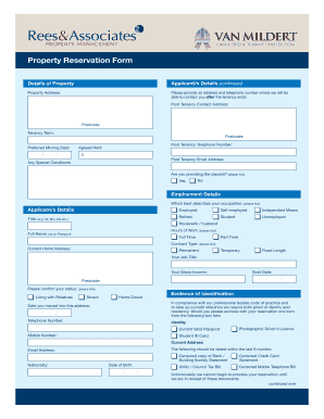 Reservation Form New Construction Home