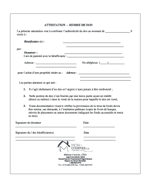 Attestation De Don Canada PDF  Form