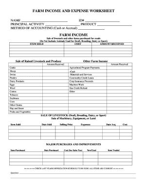 Farm Income and Expense Worksheet  Form