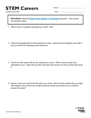 Stem Careers Worksheet PDF  Form