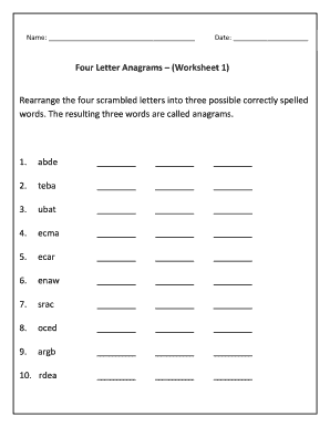 Anagrams Worksheet PDF  Form