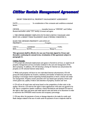 SHORT TERM RENTAL PROPERTY MANAGEMENT AGREEMENT  Form