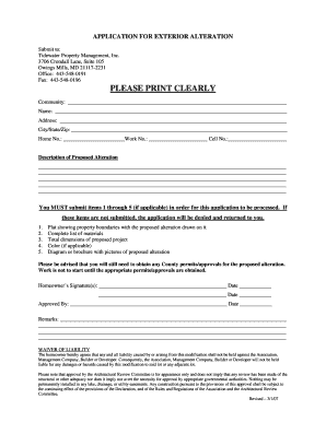 APPLICATION for EXTERIOR ALTERATION  Form