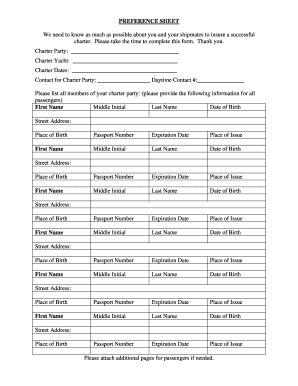 Below Deck Preference Sheet Template  Form