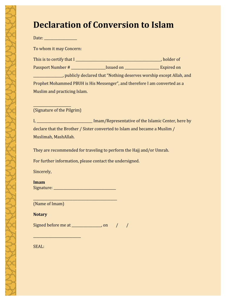 Convert to Islam Online Certificate  Form