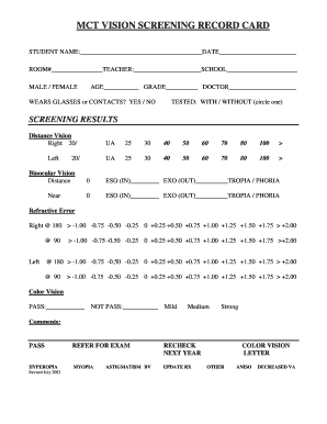 Vision Screening Results Form