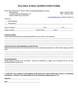 Hoa Board Nomination Form