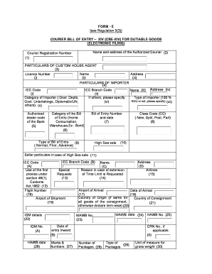 Bill of Entry Format PDF