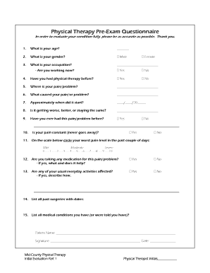Physical Therapy Questionnaire  Form