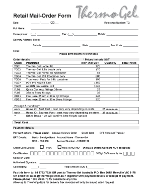 Retail Mail Order Form Thermo Gel Australia