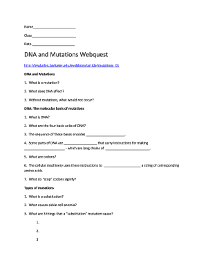 Mutation Webquest Answer Key  Form