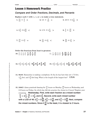 Lesson 5 Homework Practice Compare and Order Rational Numbers Answer Key  Form