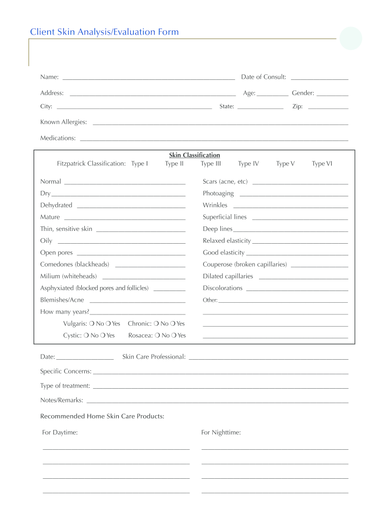 Skin Analysis Form