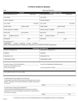 Cypress Women's Imaging Forms Printable